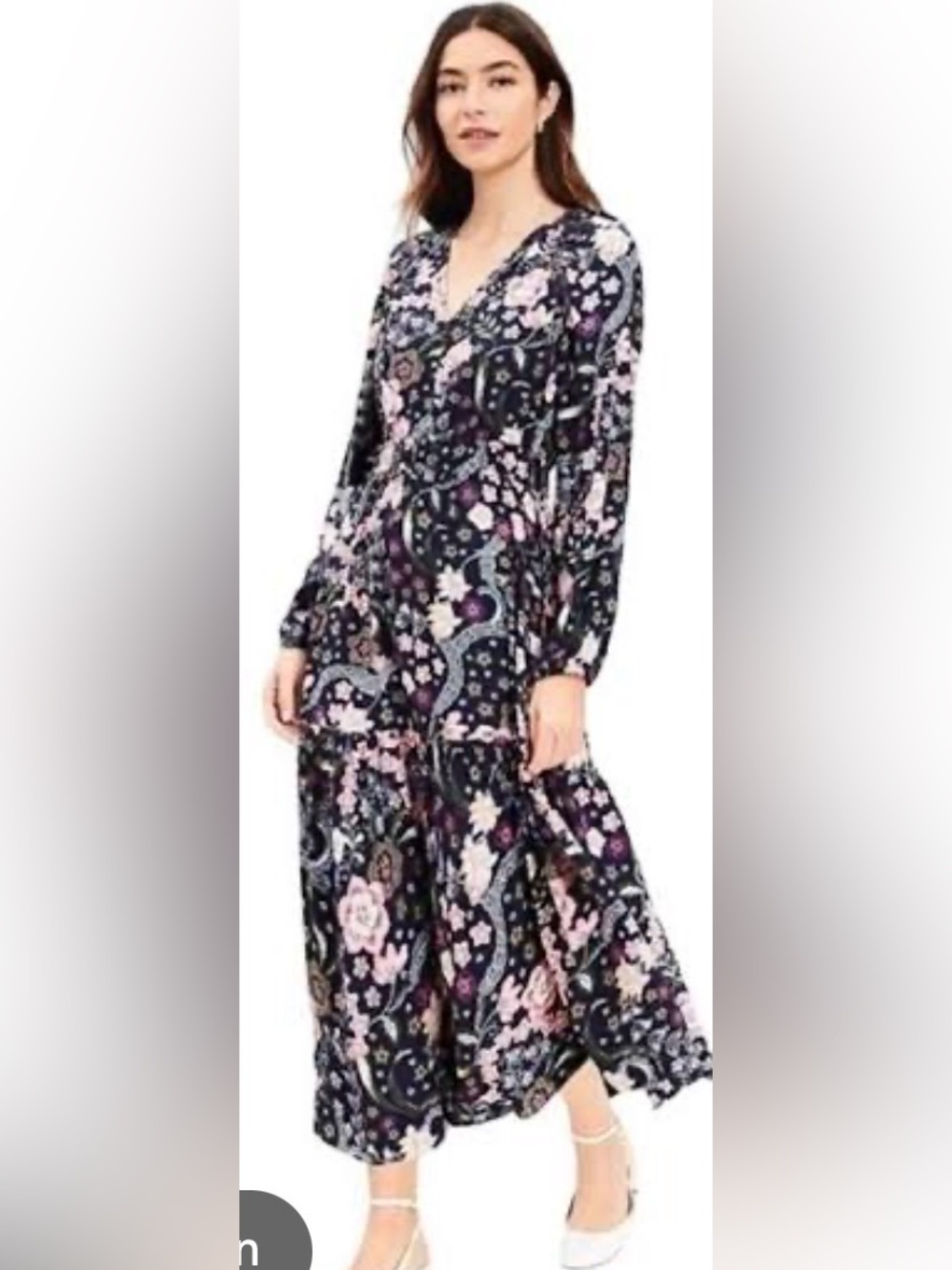 LOFT Long Sleeve Floral Maxi Dress in Black, Purple and Pink